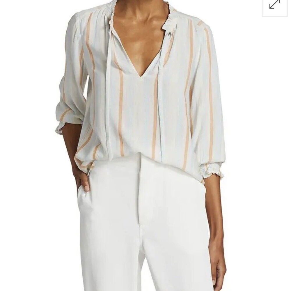 Striped Blouse PAIGE Erenne Ruffle Trim V-Neck Self-Tie Multi-Color Size M NWT